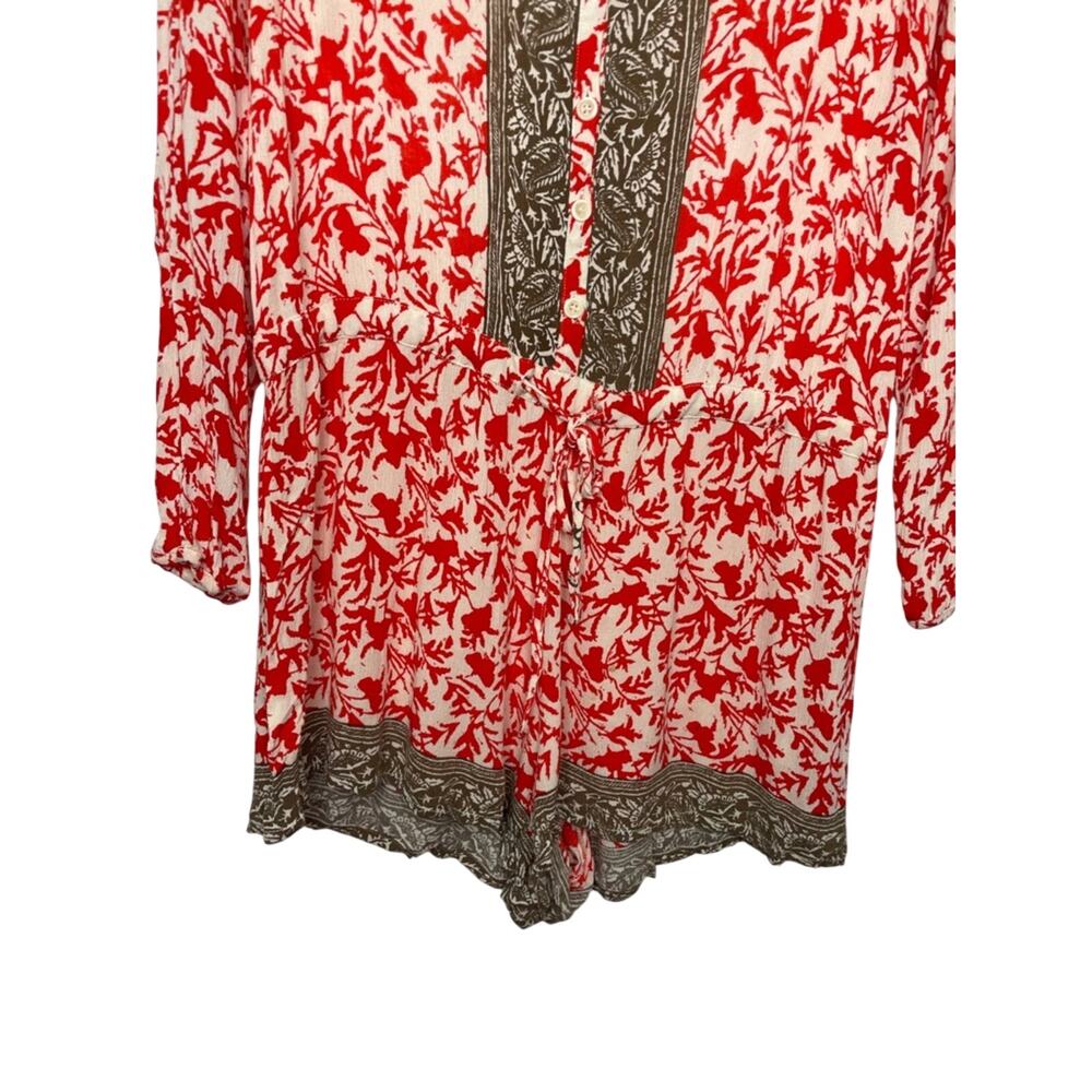 Free People Red & Cream Long-Sleeve Floral Romper M - Picture 5 of 9
